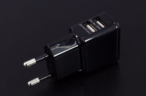 Зарядно за телефони и таблети 220v с 2 USB порта Travel Charger 2A черно универсално